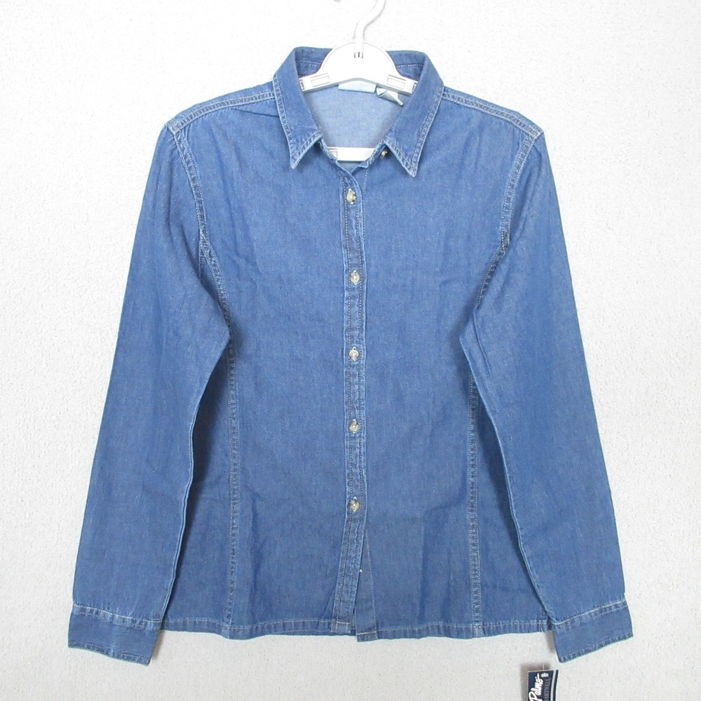 Sea Palms by‎ Hartwell Blue Denim Jean Button Up Shirt Women's Size Small